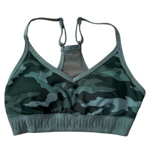 🛍️5/$25 PINK Victoria's Secret Camo Green Racerback Bra size XS